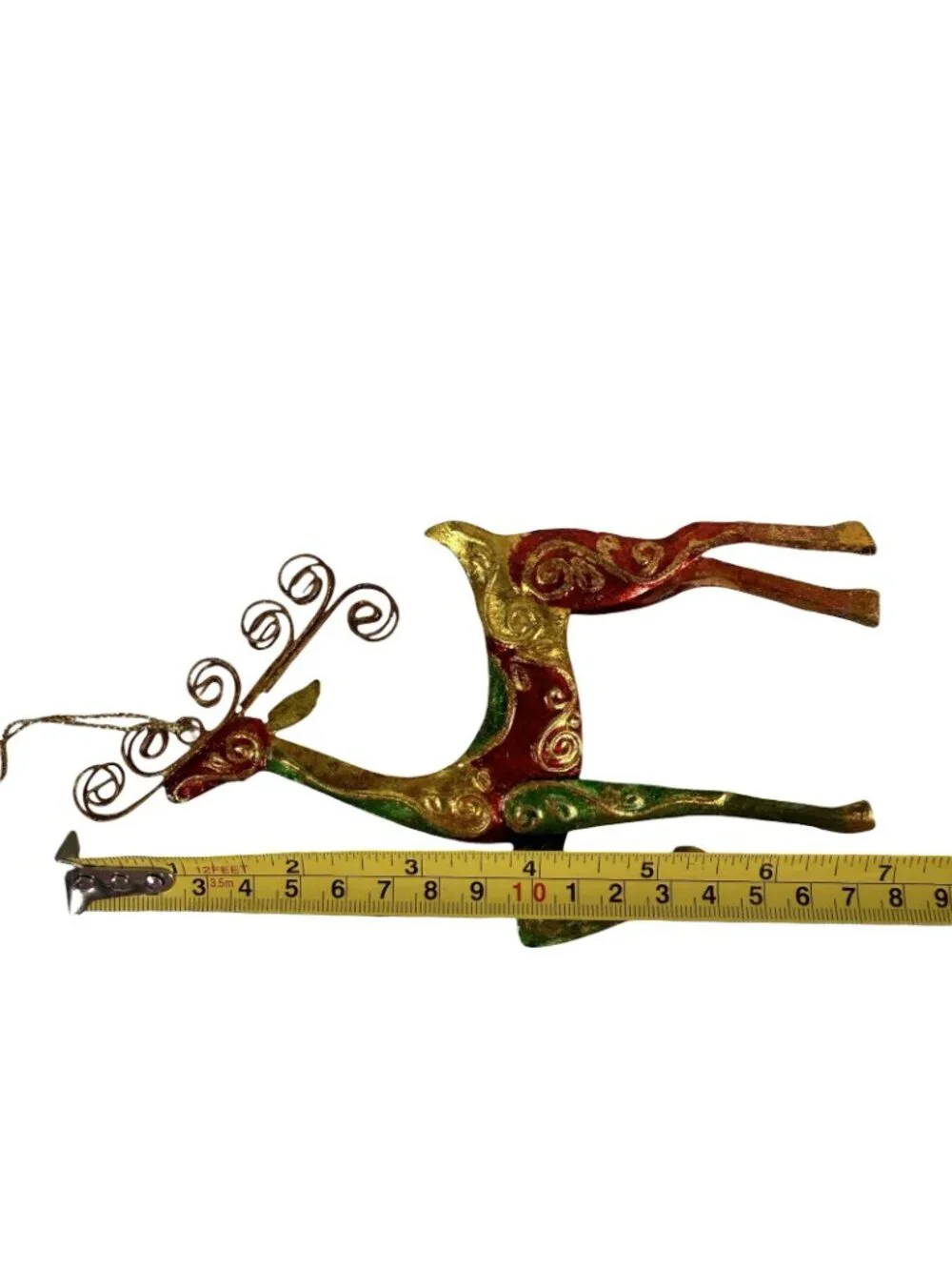 Pier 1 Elegant Prancing Reindeer Red Green Gold Filigree Ornaments 7” Set Of 2